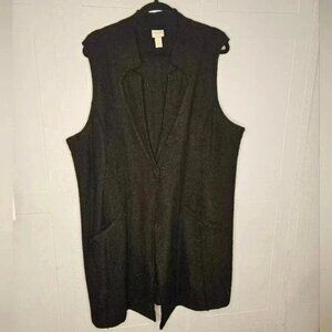 Chico's Womens Black Boiled Wool Long Sweater Vest Button Pockets Classic …